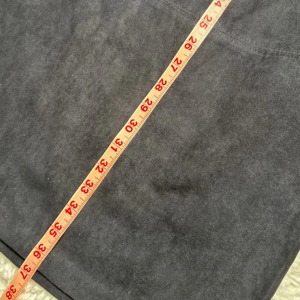 Vintage Sonoma Black Faux Suede Midi Skirt Zipper Side Slit Back Minimalist GG28